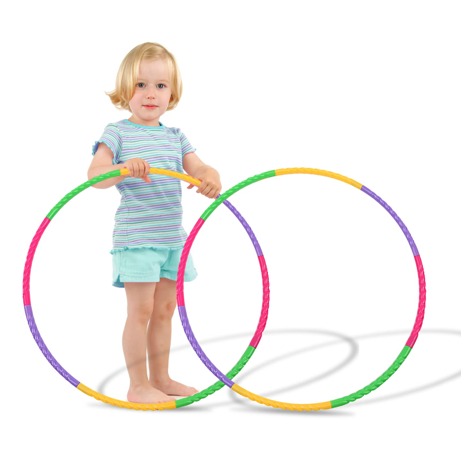 RayE Pack of 2 Hoola Hoop for Children, Comes with Drawstring Bag, 8 Knots Removable, The Fitness Hula Hoop, Suitable for Indoor and Outdoor Fitness, Gymnastics, Dance, Yoga