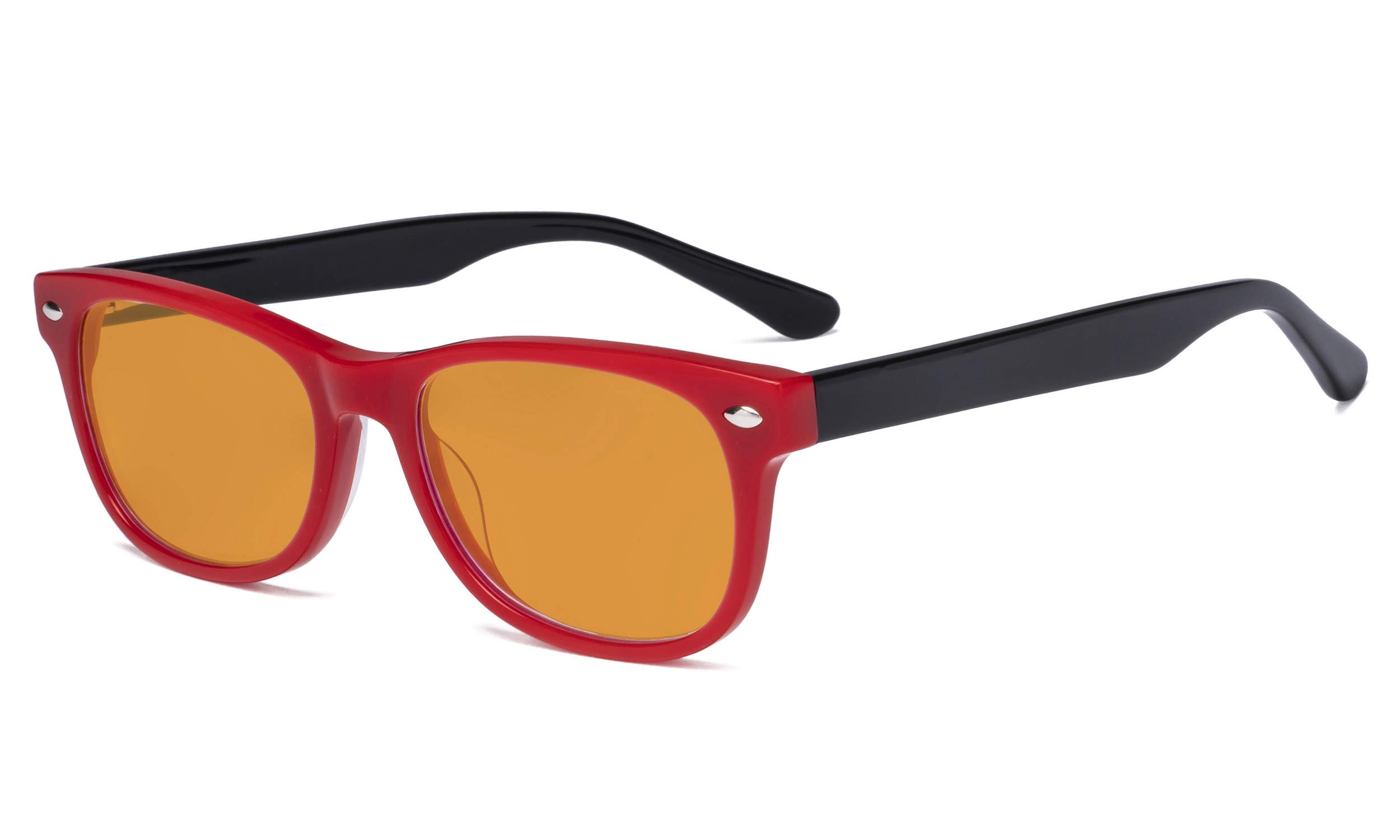Eyekepper Computer Gaming Glasses for Kids - Blue Light Blocking with Orange Tinted Filter Lens - Boys Girls Anti Glare Digital Glasses for Reading Screen - Red Frame/Black Arm