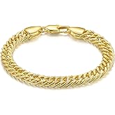 LOKFAM 14K Gold Plated Bracelets for Womens Mens Bracelets for Men Cuban Link 14K Gold Plated Chain Bracelet for Women Trendy 7in