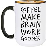 Veracco Coffee Make Brain Work Gooder Mug Funny Coffee Lover Gift Humorous Idea Family Friends Birthday Presents Sarcastic Office Tea Cup Caffeine Addict Brain Booster Gooder Vibes