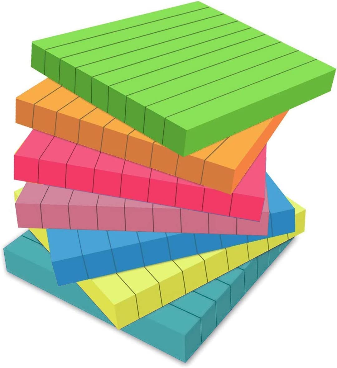 ASelected 7 Pack Lined Sticky Notes for Post, 75 x 75 mm Small Square Sticky Notes Set Assorted Coloured Sticky Notes - 560 Sheets Total (80 Sheets per Pad)