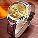Mens Watches Men Luxury Chronograph Waterproof Sport Date Business Analogue Brown Leather Wrist Watch (Gold)