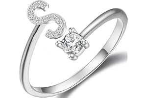 Haoze Initial Letter Ring for Women Girls Silver Stackable Alphabet Rings with Initial Adjustable Crystal Inlaid Initial Rings Bridesmaid Gift