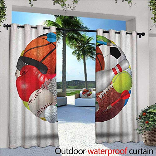 familytaste Sports Fashions Drape Soccer Ball Combined with Other Sports Equipment Universal Hockey Darts Boxing Fun Outdoor Curtain Waterproof Rustproof Grommet Drape W108 x L108 Multicolor