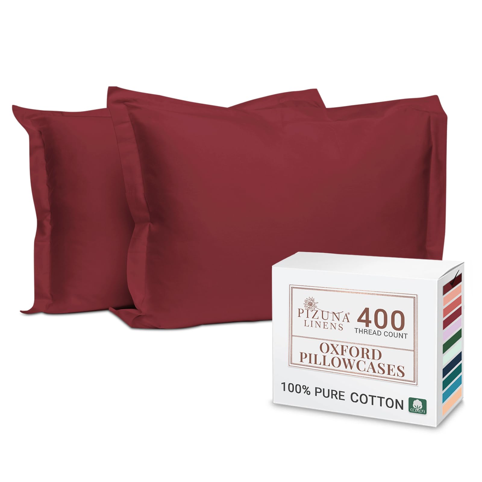 Pizuna 100% Cotton Long Pillow Cases 2 Pack 50x90cm King Size Pillow Covers Rio Red, 400 Thread Count Long Staple Combed Cotton Pillowcases, Luxurious Soft Sateen Large Pillowcases 2 pack
