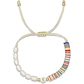 Agriajun Baroque Pearl Beaded Initial Adjustable Bracelets for Women Teen, Cute Handmade Colorful Clay Beads Friendship Name Letter Bracelet Holiday Beach Jewelry Friend Gift