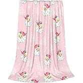 Christmas Santa Claus Throw Blankets, Xmas Tree Soft Anti Pilling Flannel Blanket, Winter Snowflake Decorative Lightweight Pink Blanket, 40x50 Inches Sofa Fleece Blanket for Girl Children
