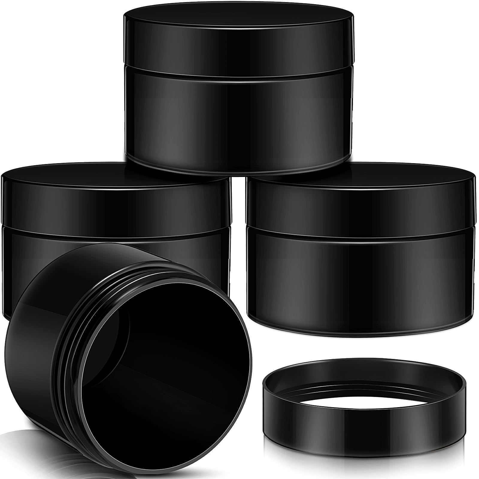 Photo 1 of Patelai 4 Pieces Round Wide-mouth Leak Proof Plastic Container Jars with Lids for Travel Storage Makeup Beauty Products Face Creams Oils Salves Ointments DIY Making(1 Ounce,Pure Black)