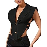 Floerns Women's Cut Out Asymmetrical Hem Vest Shirts Button Down Going Out Tank Tops