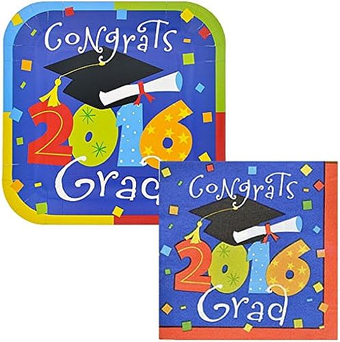Congrats Grad 2016 Paper Plates and Napkins Set for 14