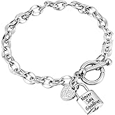 abooxiu Lock Urn Bracelet for Ashes - Crystal Heart Cremation Bracelet - Stainless Steel Memorial Ash Holder for Men Women - Silver