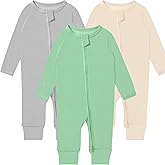 GUISBY Long Sleeve Cotton Pajamas Footless Baby Bodysuits with Zipper and Mittens 3-Pack for Boys Girls
