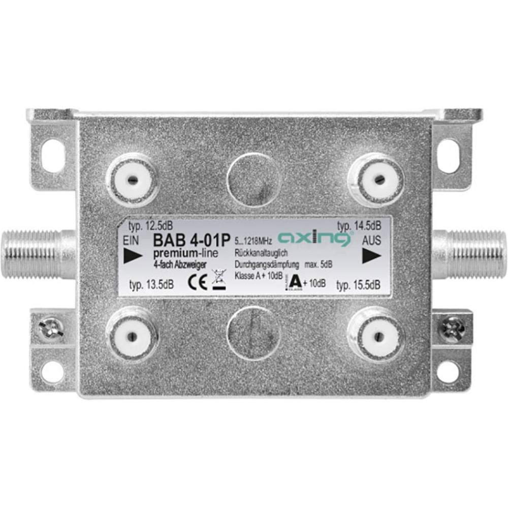 Axing BAB 4-01P 4-Way Splitter Cable CATV Multimedia DVB-T2 Class A+ 10 dB 5-1218 MHz Metal
