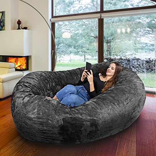Gigantic Bean Bag Chair in Steel Grey with Memory Foam Filling and Machine Washable Velour Cover- Comfortable Cozy Lounge Sack to Chill - Huge Bed, Large Sofa, Cozy Lounger - Kids, Adults &amp; Teens