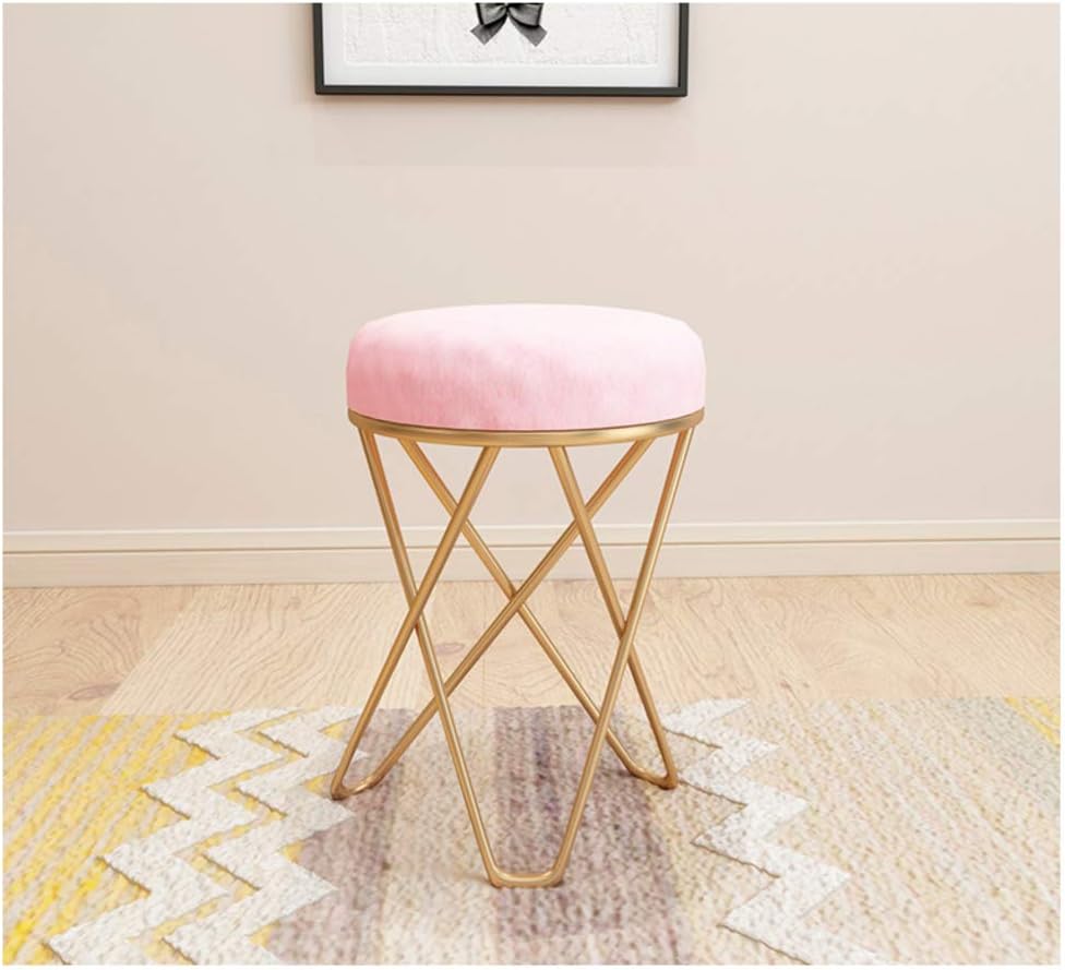 Amazon Com Copper Iron Upholstered Vanity Stool Round Metal Padded Foot Stool Velvet Sponge Fiilled Foot Rest Living Room Make Up Bench Stool Pink 14x18inch Furniture Decor