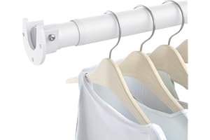 RUIONY Closet Rods for Hanging Clothes, 17 to 84 Inch Heavy Duty Stepless Adjustable Closet Hanging Rod, 1.3 Inch Diameter Metal Closet Rod for Wardrobes Laundry Bedroom RV, White