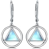 VONALA AA Earrings for Women Sterling Silver Anonymous Recovery Moonstone Dangle Drop Earrings Sobriety Jewelry Gift for Celebrate Alcoholics Anonymous Sober Women