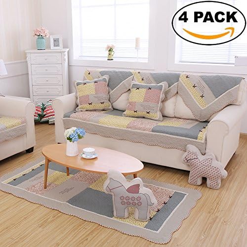 4 PACK Sofa Cover Set | 35"W X 70"L 3-Seater Seat Pad, Table Mat + 3 of 28" X 28" Back or Armrest Slipcover, Pet Dog Couch, Winter Quilted Furniture Protectors for Sofa by Leporem