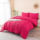 PERFEMET 5-Piece Hot Pink Comforter Sets Twin Size Pom Pom Girls Bedding Set with Sheets Soft Aesthetic Boho Bed in a Bag Solid Bedding Comforter for All Season(Hot Pink, Twin)