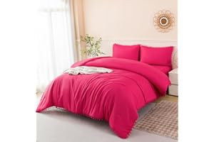 PERFEMET 5-Piece Hot Pink Comforter Sets Twin Size Pom Pom Girls Bedding Set with Sheets Soft Aesthetic Boho Bed in a Bag Solid Bedding Comforter for All Season(Hot Pink, Twin)
