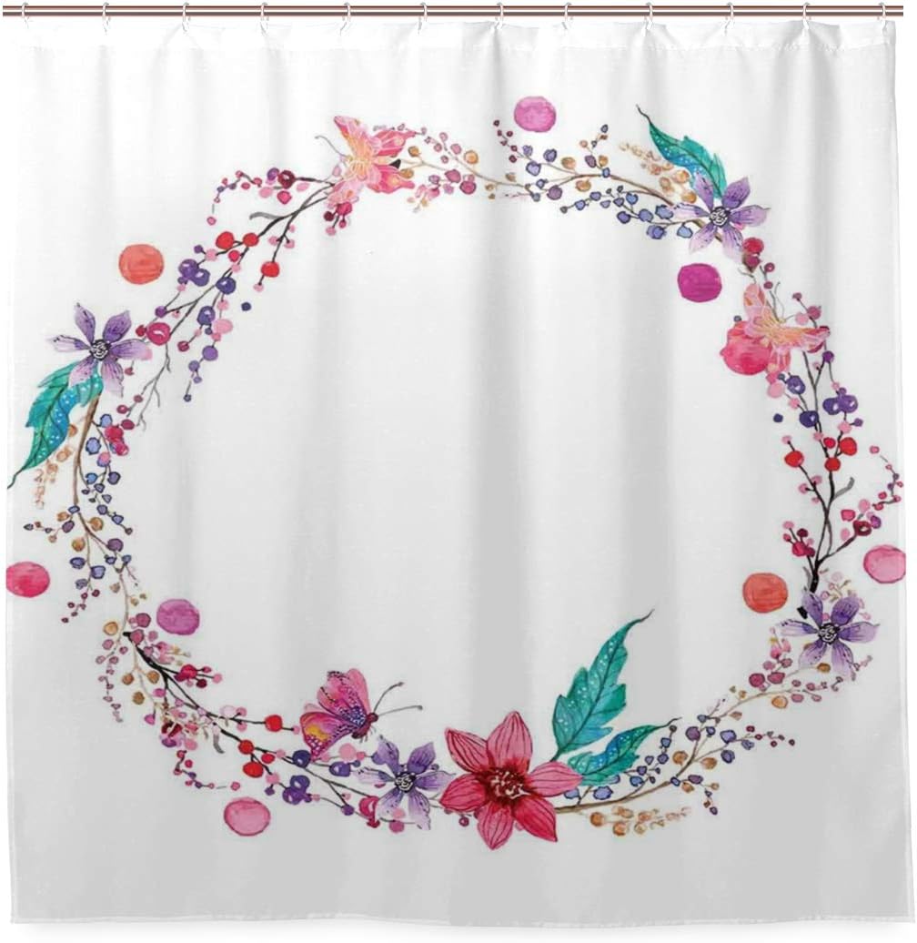 Amazon Nikivivi 防水シャワーカーテン 野生の花と花の花輪イラスト葉蝶 浴室 目隠し 間仕切り取付簡単 カーテンリング付属 おしゃれ バスカーテン 180ｘ180cm シャワーカーテン ホーム キッチン オンライン通販