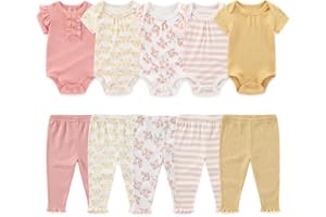 Kiddiezoom Newborn Baby Layette Set 10-Piece with Bodysuits and Pants Set for Unisex Baby Gift Sets