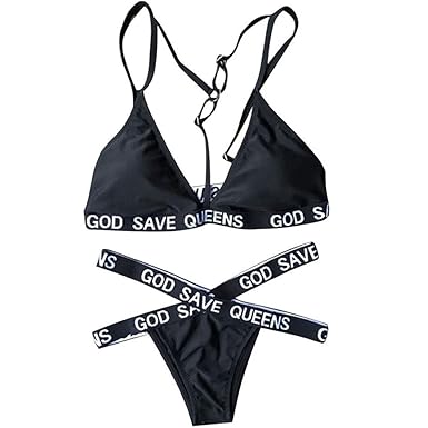 Bikini Set Push up Sondereu Damen Frauen Bandeau Swimsuit Badeanzug Bademode Letter Printed Bandage