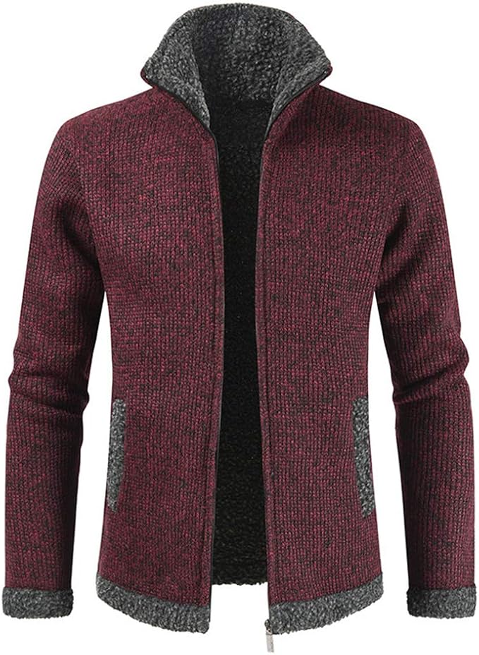 XLDD Mens Knitted Cardigan Thick Sweater Jackets Winter Full Zip Wool