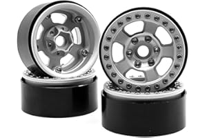 RC HUB 4Pcs Aluminum Alloy 1.9" Beadlock Wheel Rims for 1/10 RC Crawler SCX10 TRX-4 CC01 F350 D90 90034 (Black & Silver)
