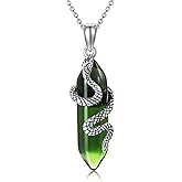 MONGAS Snake Necklace for Women 925 Sterling Silver Snake Pendant Necklace Moss Agate/Ankh/Crastal Jewelry Gifts for Women