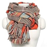 Aircee (TM) Women Autumn Winter Soft Wrap Shawl Blanket Tartan Plaid Tassel Scarf (Orange)