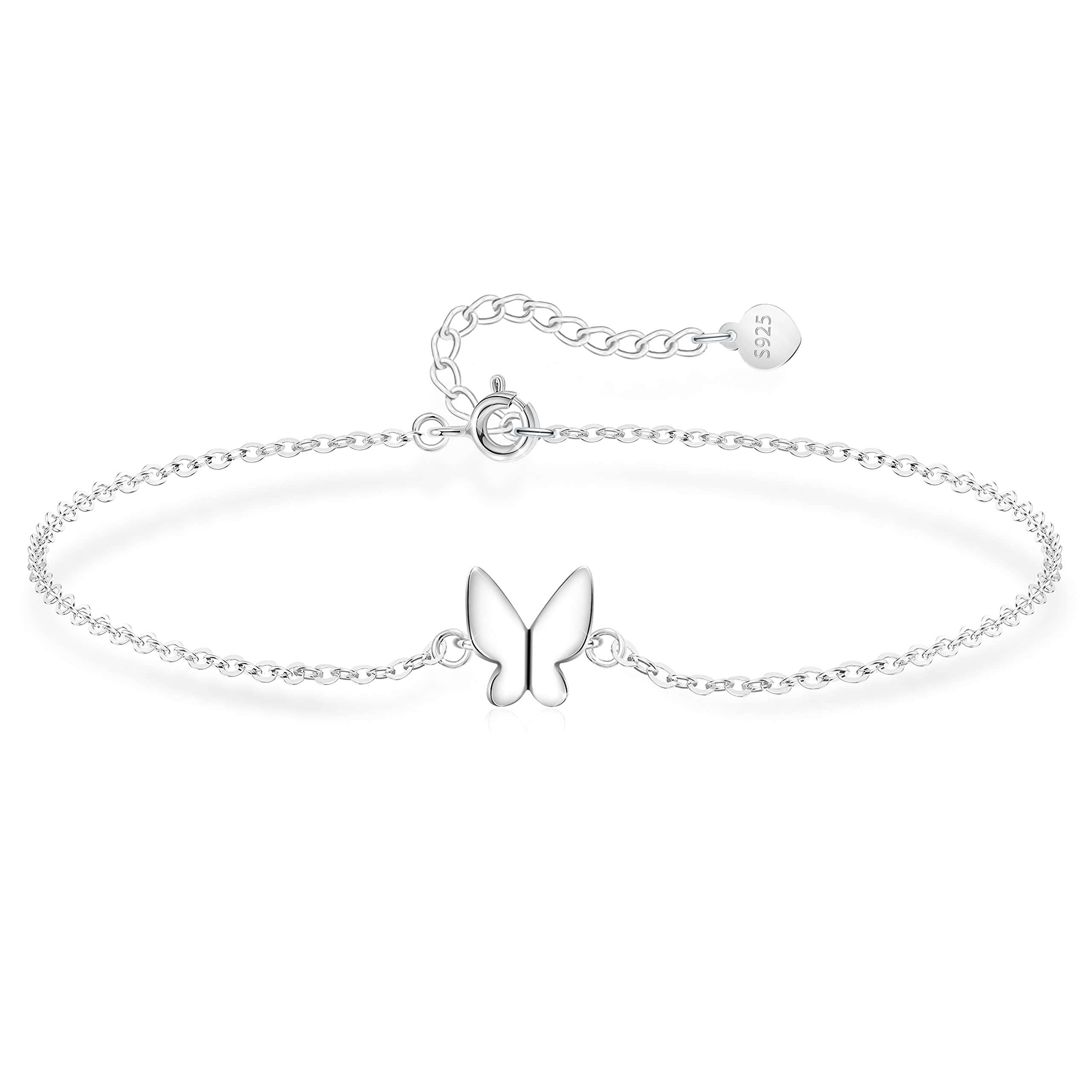 KristLand Silver Butterfly Bracelet for Women 925 Sterling Silver Hand Chain White Gold Plated Adjustable Silver Bracelet Anniversary Birthday Gifts for Ladies Girl