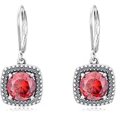 Vintage Earrings 925 Sterling Silver Retro Leverback Dangle Drop Earrings with 8mm Birthstone Crystal from Austria Anniversary Birthday Jewelry Gifts for Women Her