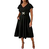 Pinup Fashion Women Plus Size Dresses for Wedding Guest - Cocktail Semi Formal A-Line Midi Dress with Pockets