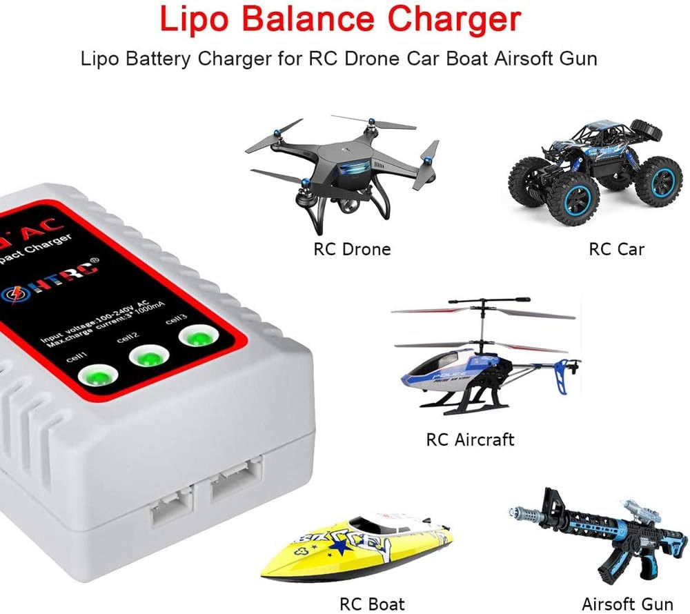 HTRC LiPo Charger 2S-3S Balance Battery Charger 7.4-11.1V RC B3AC Pro Compact Charger(White): Toys & Games