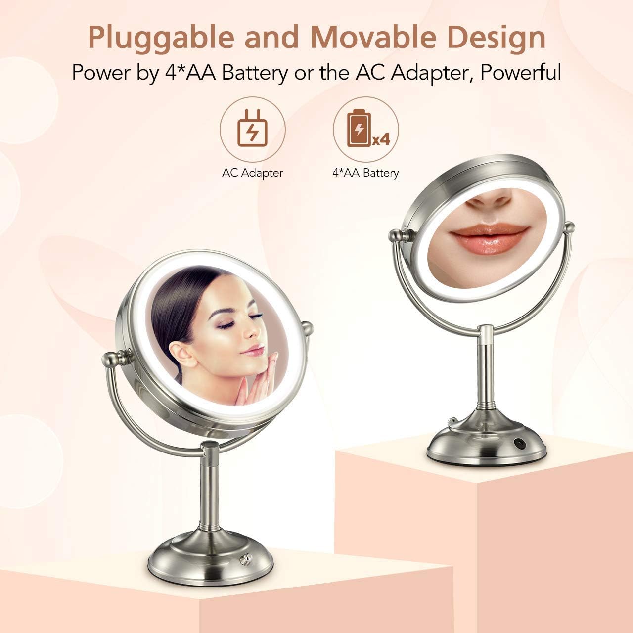 Professional 8.5" Lighted Makeup Mirror, 10X Magnifying Vanity Mirror with 32 Medical LED Lights, Senior Pearl Nickel Cosmetic Mirror,Brightness Adjustable(0-1100Lux) Desk Lamp Night Light Alternative: Furniture & Decor