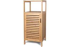 Purbambo Bathroom Bamboo Storage Cabinet, Freestanding Floor Cabinet with Door and Shelf for Bathroom, Living Room, Bedroom, Hallway, Kitchen