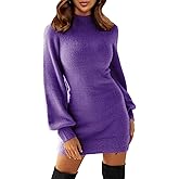 EXLURA Women's 2026 Mock Neck Ribbed Long Sleeve Bodycon Pullover Cute Mini Sweater Dress Vacation Outfits Winter Clothes