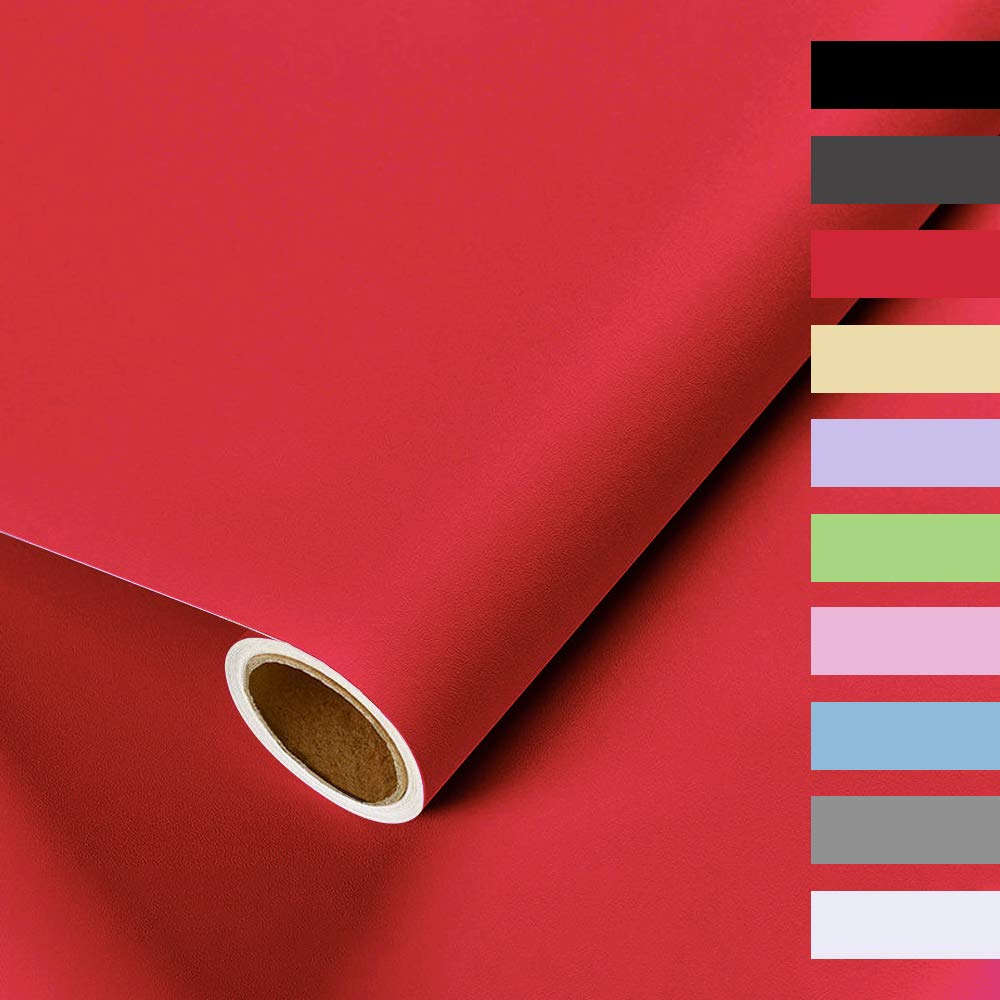 Auckpure Sticky Back Plastic Roll Self Adhesive Wallpaper, (0.4X 3.5M) Contact Paper, Self Adhesive Vinyl Wrap, Frosted Thickened Waterproof Wall Paper, for Furniture Wall Door Stickers Red