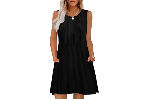 OFEEFAN Summer Dresses for Women 2026 Loose Beach Vacation Casual Crew Neck Sleeveless Sundresses with Pockets Tank Dress