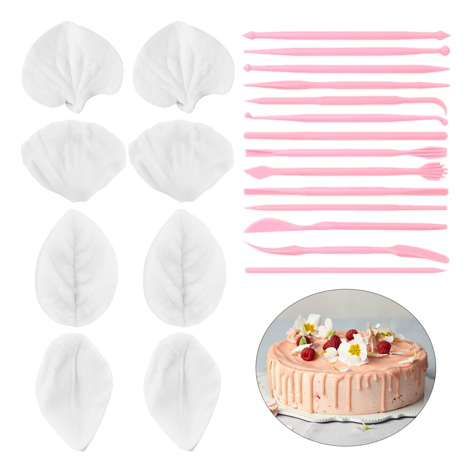 TYGFRT 4 Pieces of Flower Molding Tools, 1 Set of 14 Pieces of Fondant Tool Set, Silicone Flower Mold, Silicone Sugar Mold, Petal Silicone Mold, Fondant Rose Mold, Fondant Silicone Mold, Flower Fondant Mold,
