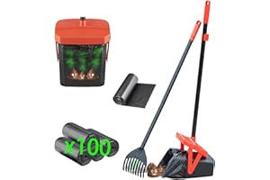 TIMINGILA 36" Pooper Scooper Swivel Bin & Rake with 100 Dog Poop Bags,Adjustable Long Handle for No-Bend Cleanup,Portable Non-Breakable Dog Poop Scooper for Large Medium Small Dogs