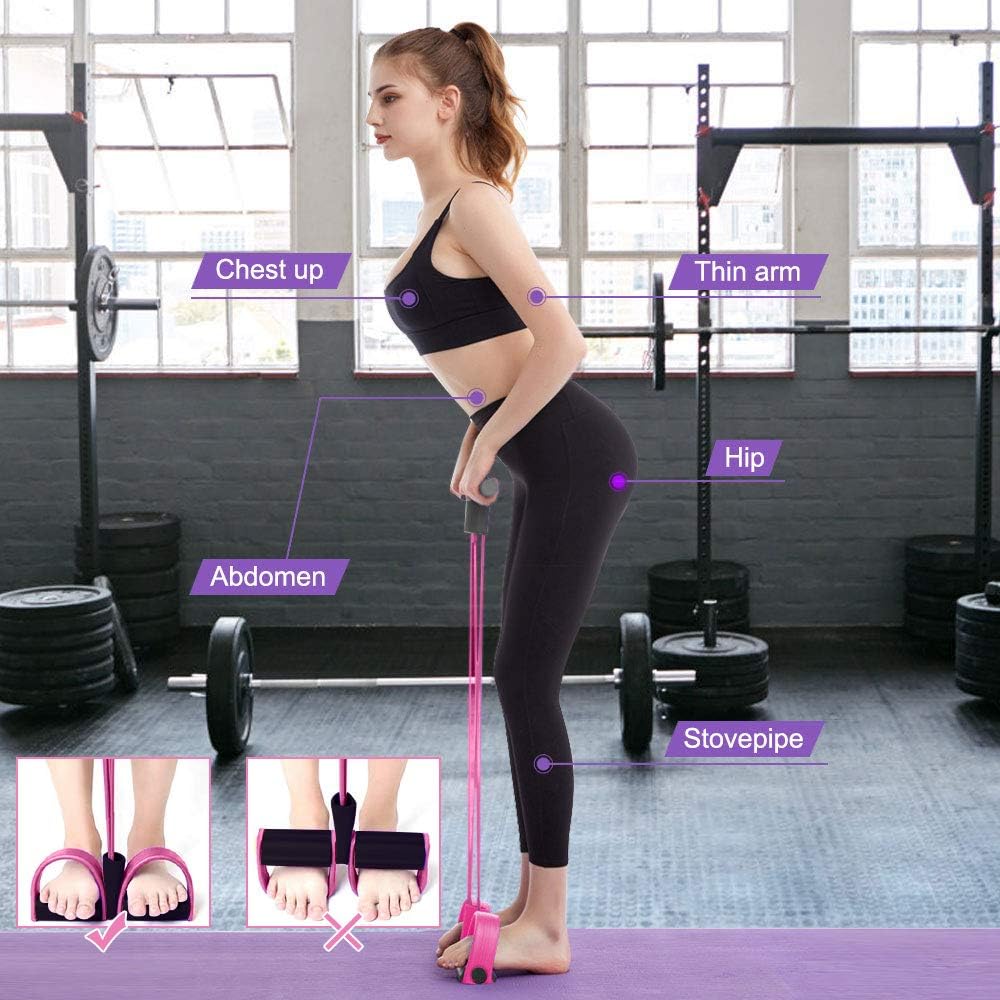 MEYUEWAL Multi-Function Tension Rope Upgrade 6 Tubes Elastic Fitness with Pedals Handles Latex Strings Resistance Equipment for Home Gym Office (Pink) - Image 5