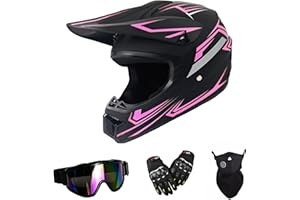TIANDU Youth Motorcycle Helmets（Goggles Gloves Face Shield） 4PCS Set, Unisex Dirt Bike Helmets Full Face Off-Road Helmets, Mountain Bike Motocross Helmets, DOT Approved, Small, PINK, HUANYING2024513