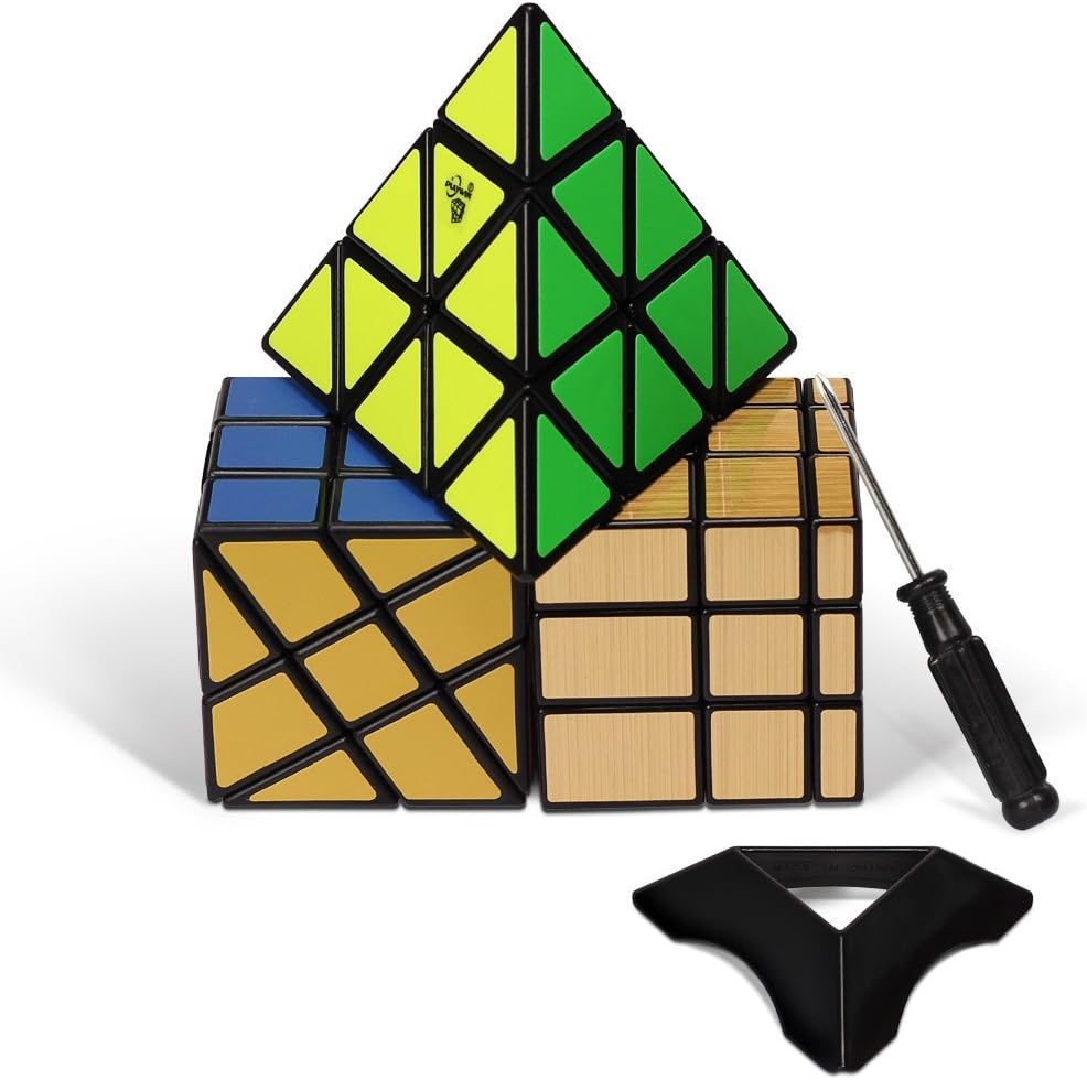 Ganowo Speed Cube Mirror Pyramid Wheel Cube Puzzles Collection Black