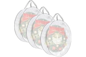 Kokone Pack of 3 Round Wreath Storage Bag, Clear Christamas Wreath Storage Organizer with Handle, 30 Inches Dual Zippered Wreath Bag for Festival Wreath Protector for Decoration, White