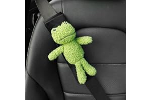 BNTR Car Seat Belt Cover Stocking Stuffers Cute Fluffy Pig Frog Sheep Dinosaur Safety Seatbelt Shoulder Pad Auto Accessory Neck Cushion Protector Seatbelt Shoulder Protector Nice Gift (Frog)