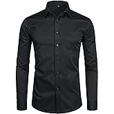 ZEROYAA Men's Long Sleeve Dress Shirt Solid Slim Fit Casual Business Formal Button Up Shirts with Pocket