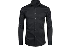 ZEROYAA Men's Long Sleeve Dress Shirt Solid Slim Fit Casual Business Formal Button Up Shirts with Pocket