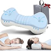 Mixiniso Neck Support Pillow, Small Cervical Neck Roll Pillow Memory Foam, Cervical Traction Device, Premium Neck Bolster Pillow for Side Sleepers, Camping & Travel Pillow with Portable Bag (sky blue)